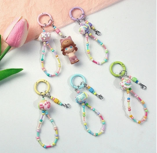 New Colored Glass Bead Blind Box MOE Chain Hand-painted Beaded Diy Hand-woven Pendant Accessory Keychain