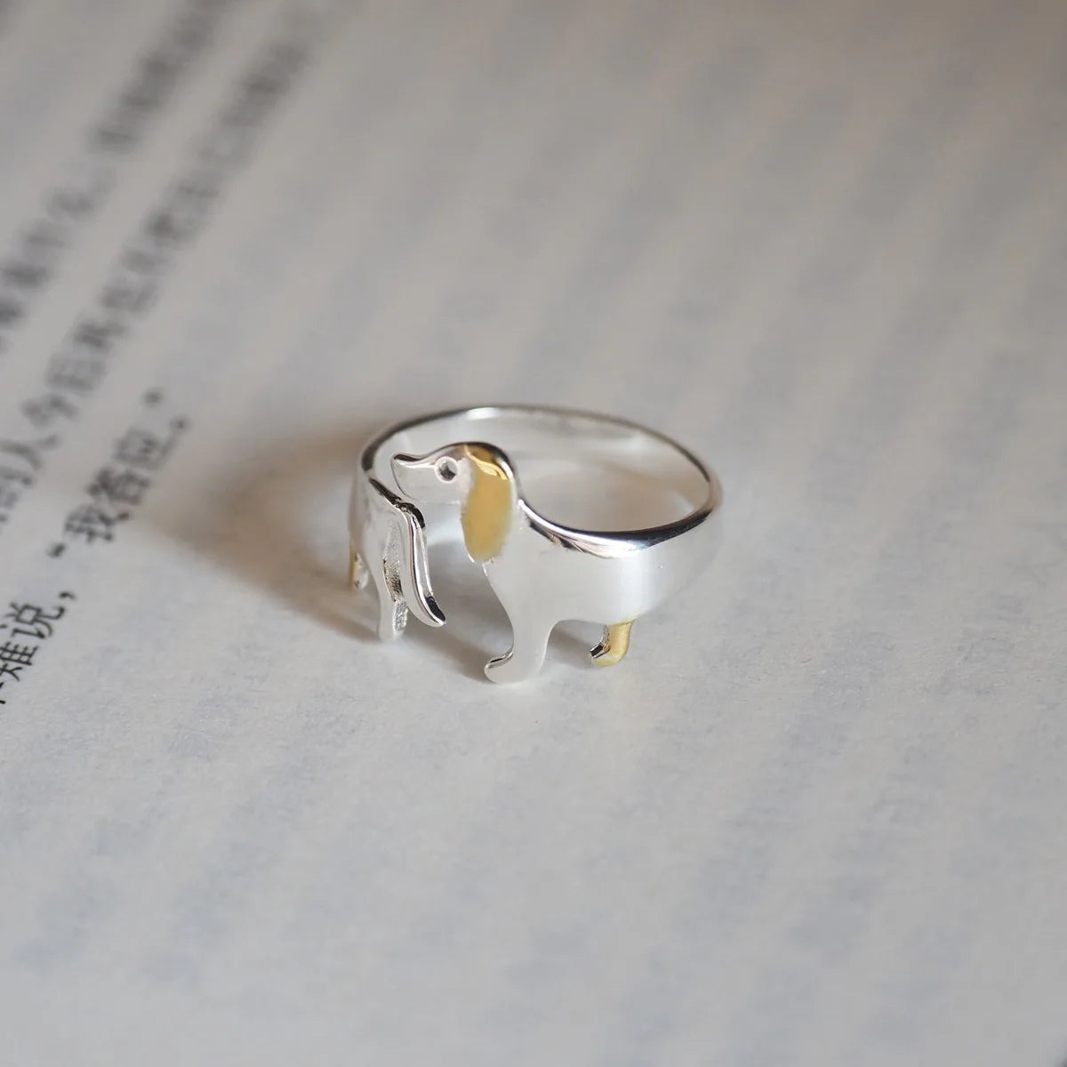 Funny Cute INS Pure 925 Sterling Silver Animal Dog Puppy Shaped Finger Rings for Women Girls Jewelry