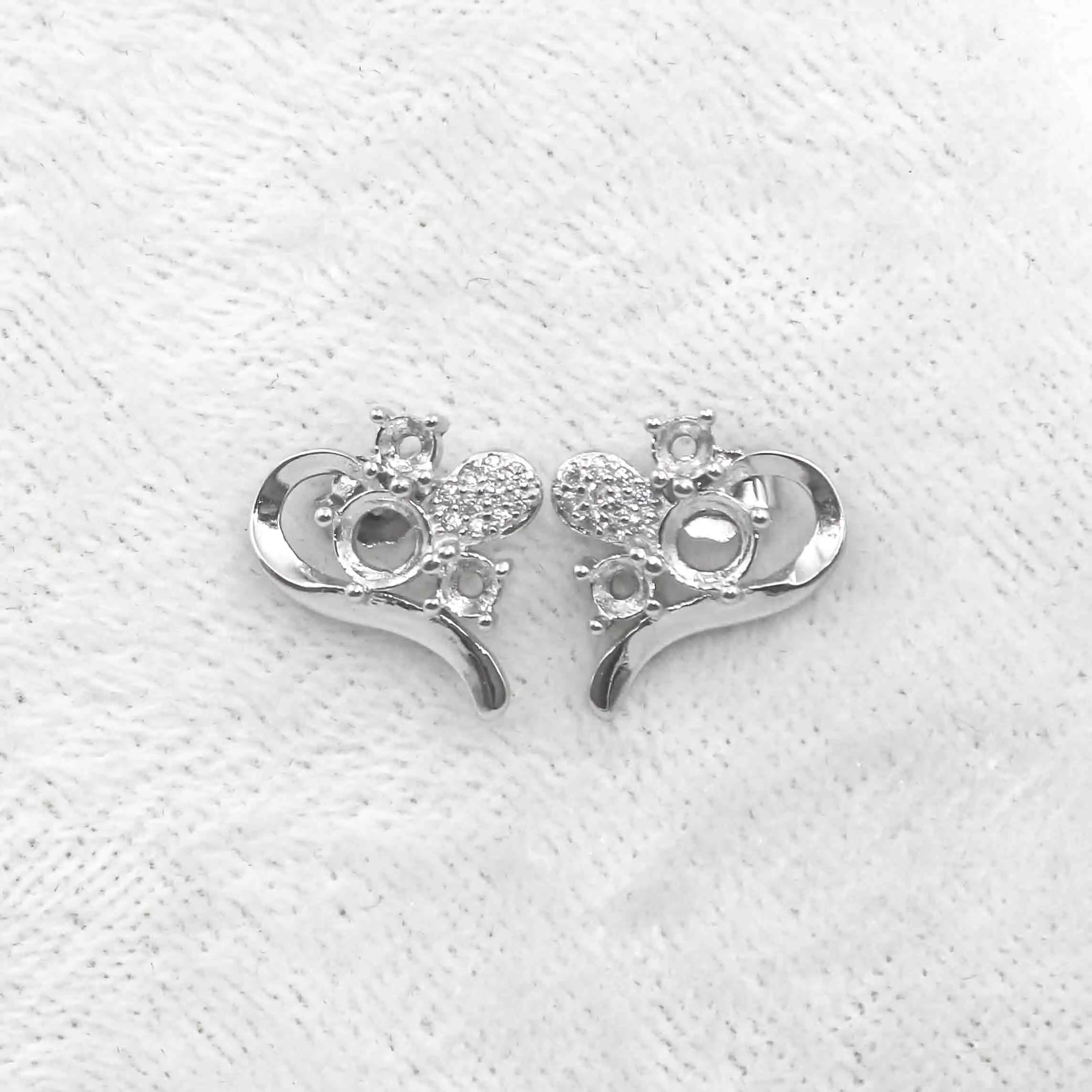 Sterling Silver 4mm+5mm Semi Mount Stud Earrings Empty Support Blank Claws Setting S925 Base Without Center Stone for DIY Inlay