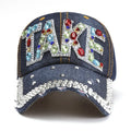 Custom Women Fashion Dad Rhinestone Denim Hats Bling Diamond Cap