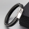 Fine Jewelry Italian Steel Viking Nautical Rudder Bracelets Bangle Handmade Genuine Leather Bracelet Homme Magnetic Clasp OT-004