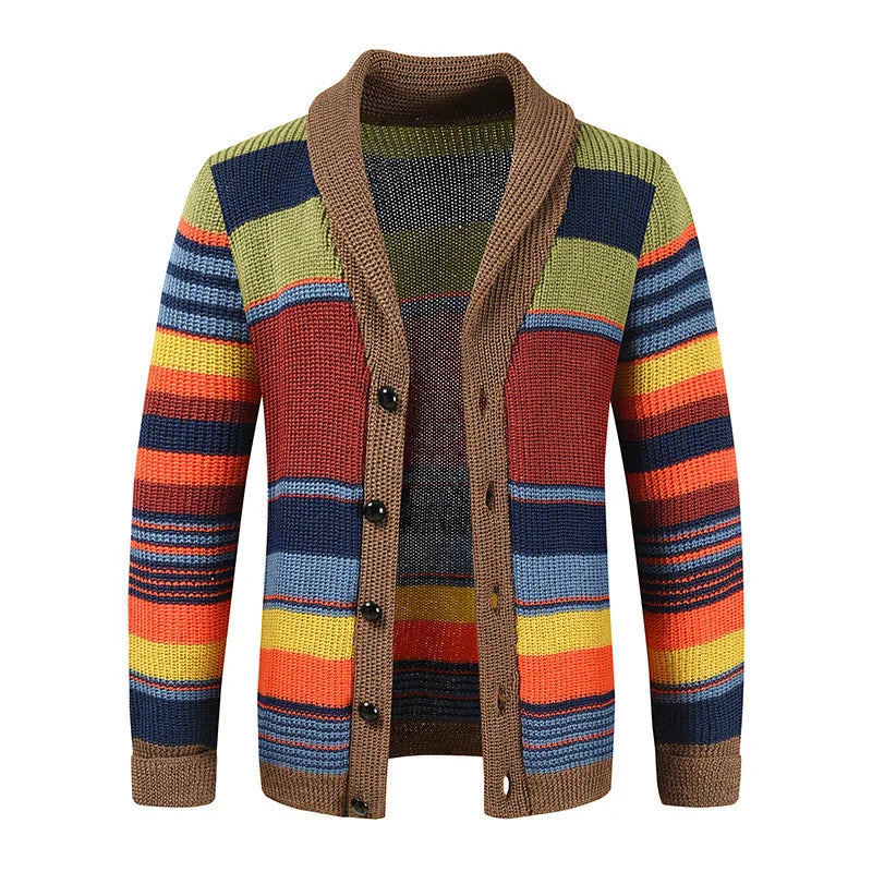 Autumn Winter Men Fashion Striped Sweater Knit Coat Tops Loose Casual Hot Selling Cardigan Button Wholesale Men's Sweater