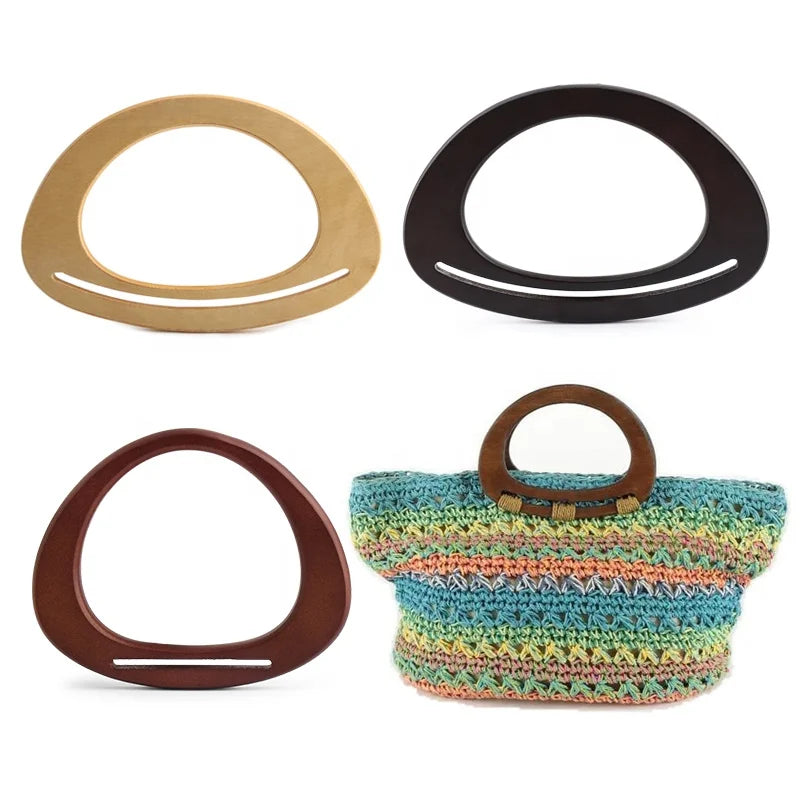Round D-Ring Purse Frame with Plywood Handles for DIY Woven Tote Bags Women's Retro Wallet Sewing Craft Hardware Accessories