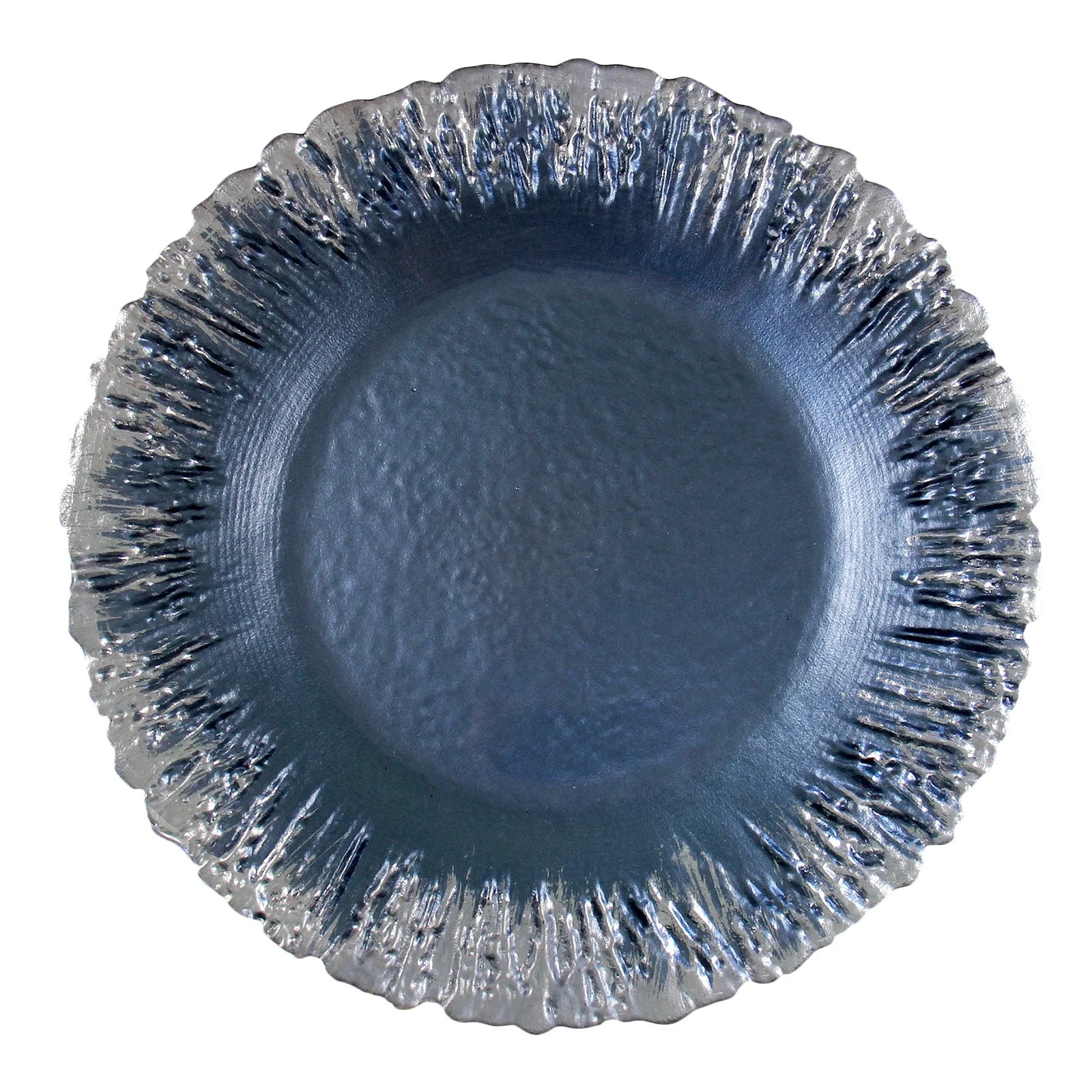 Blue Background 13-Inch Clear Glass Charger Silver Edge Plate Color Enamel Elegant Wedding Dinnerware Tableware for Restaurants