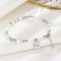 Fashion 925 Sterling Silver Lucky square Card Bracelets Handmade Women Natural Freshwater Pearl Round Bead Bracelet