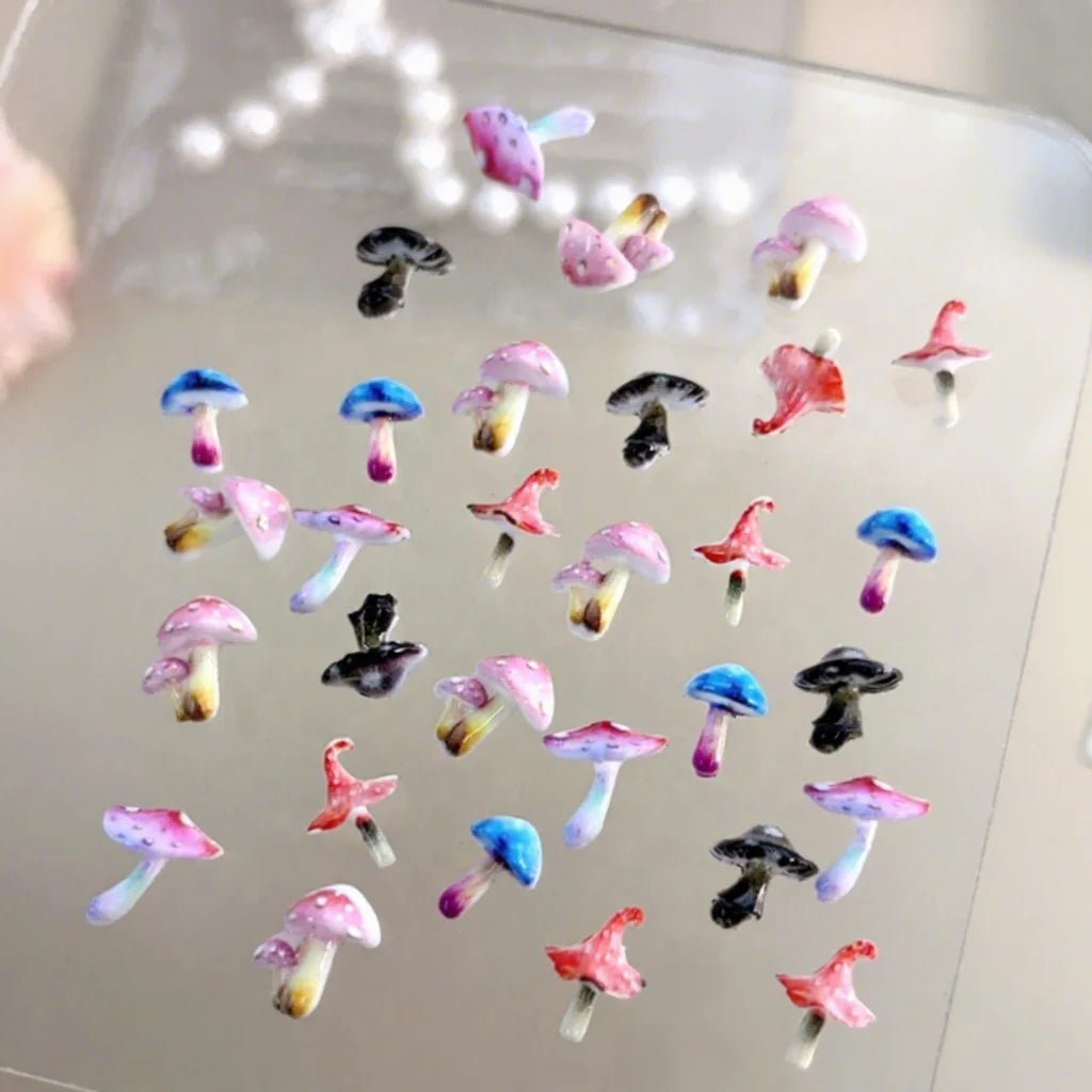 Paso Sico 2025 Cute Magic Mushroom Nail Art Jewelry Small Cartoon Nail Drill Stickers Decals Resin Nail Art Charms
