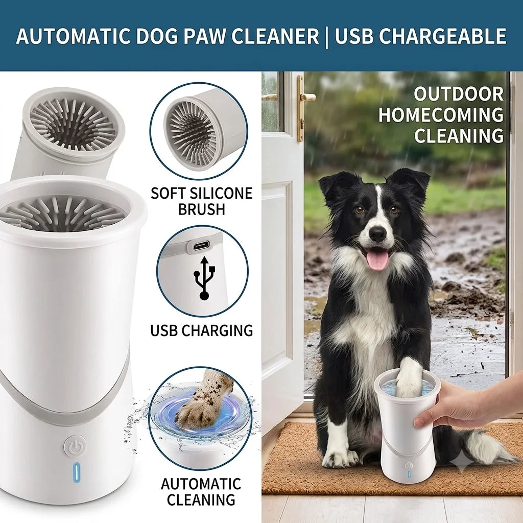 Automatic Dog Paw Washer Cup USB Rechargeable Pet Foot Cleaner with Soft Silicone Brush for Outdoor Grooming
