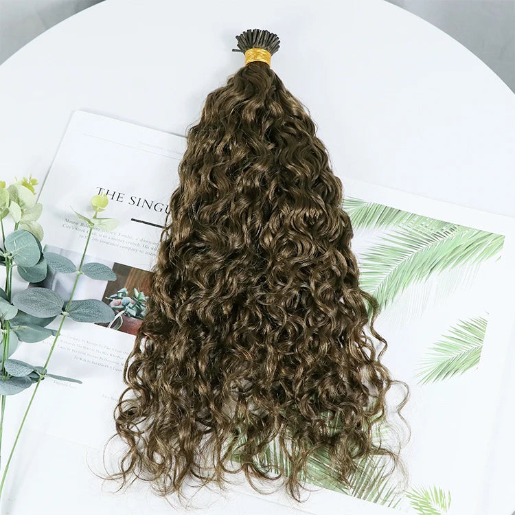 Wholesale Water Curly Tips Human Hair Extension Micro Link I Tip Hair Extensions Human Hair Extension for White Women