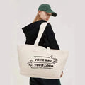 Custom Printed Heavy-Duty Large Canvas Tote Bag Recyclable Cotton Shopping Bag with Personalized Logo Beach Bag Reusable Bulk