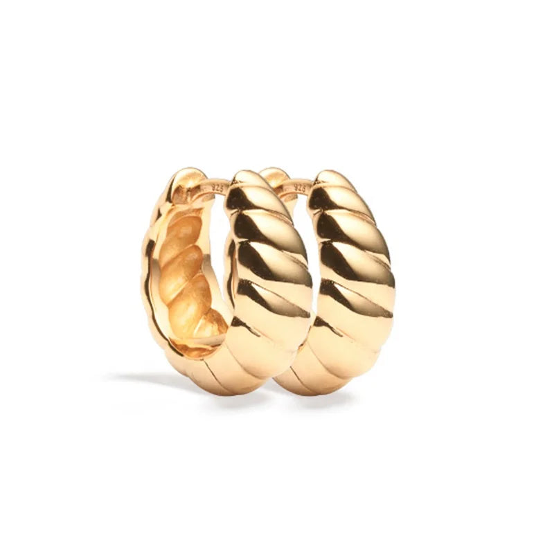 Milskye Fashion Jewelry 925 Sterling Silver 18k Gold Plated Simple Curved Circle for Women's Earrings