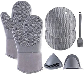 7PCS Baking Set Including Silicone Gloves with Cotton Silicone Mini Oven Mitt Silicone Mat and Brush
