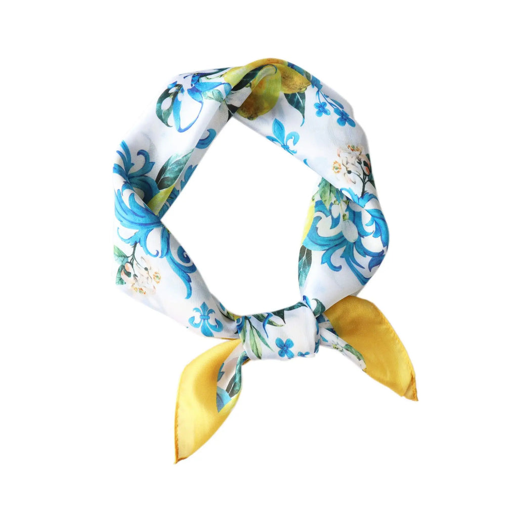 New Style Lemon Print square Size Silk Scarf Women Fashion Digital Print Satin Silk Neck Scarves Elegant Summer Bandanas