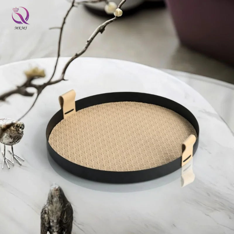 Creative Leather Fruit Bowl High-end Light Luxury Circular Snacks Plate for Living Room Home Decoration