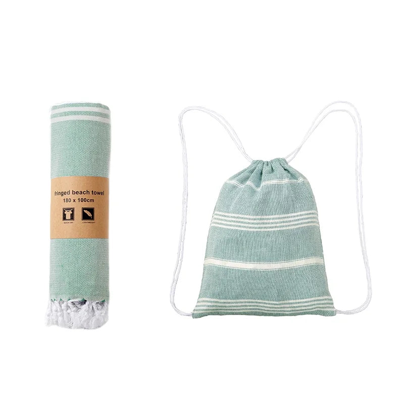 2024 Hot Sale Best Selling Soft Luxury Personalized Large Size Custom Logo Striped Sand Free Cotton Turkish Beach Towel with Bag