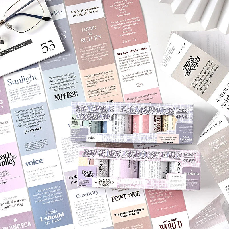 4 rolls/box Shallow language text handbook tape stickers English landscape tape handbook tape