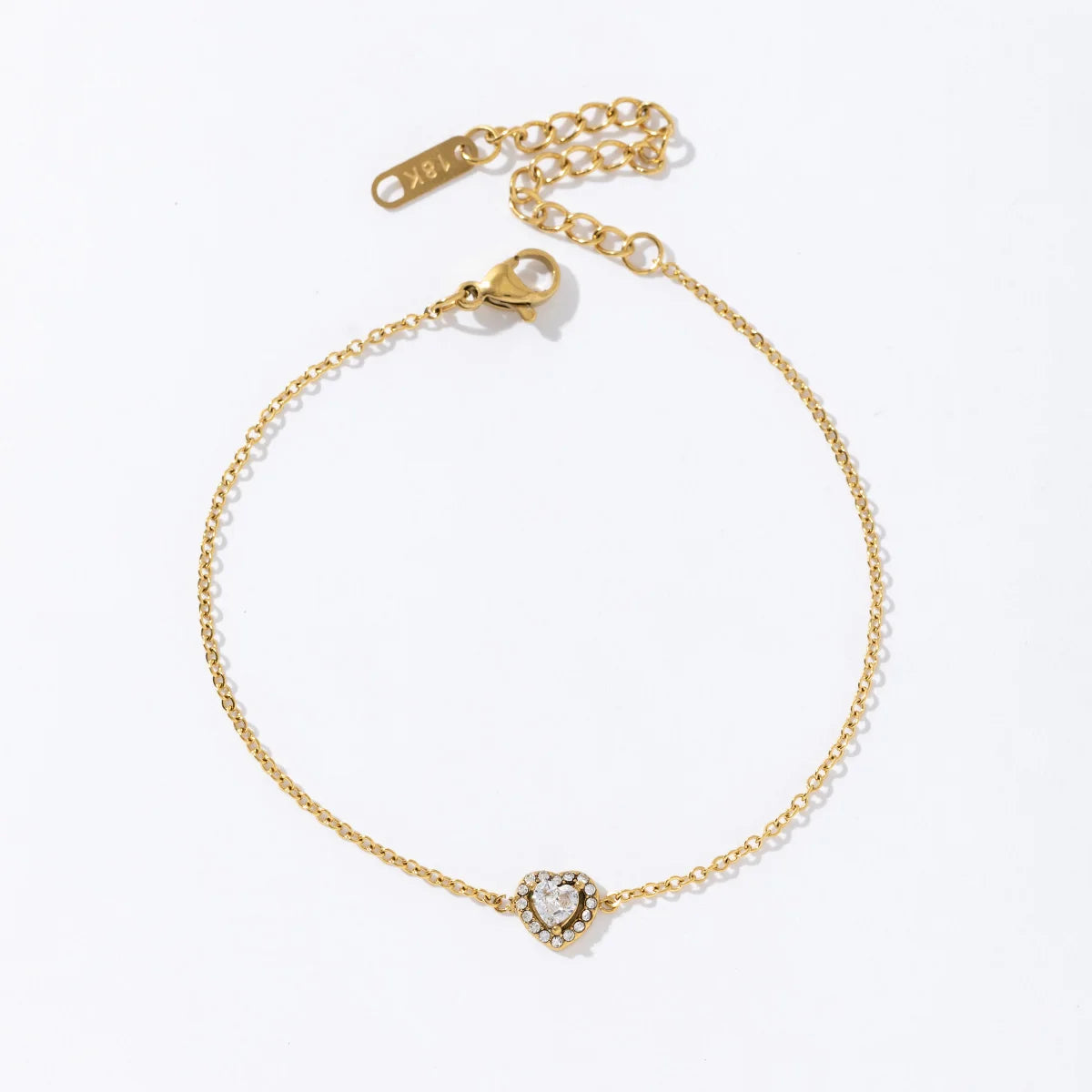Newest Stainless Steel 18K Gold Plated White Cubic Zircon Heart Pendant Link Chain Women Bracelet