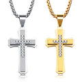 Religious Cross Stainless Steel Micro-inlaid Zircon Trend Fashion Personality Men's Pendant Necklace