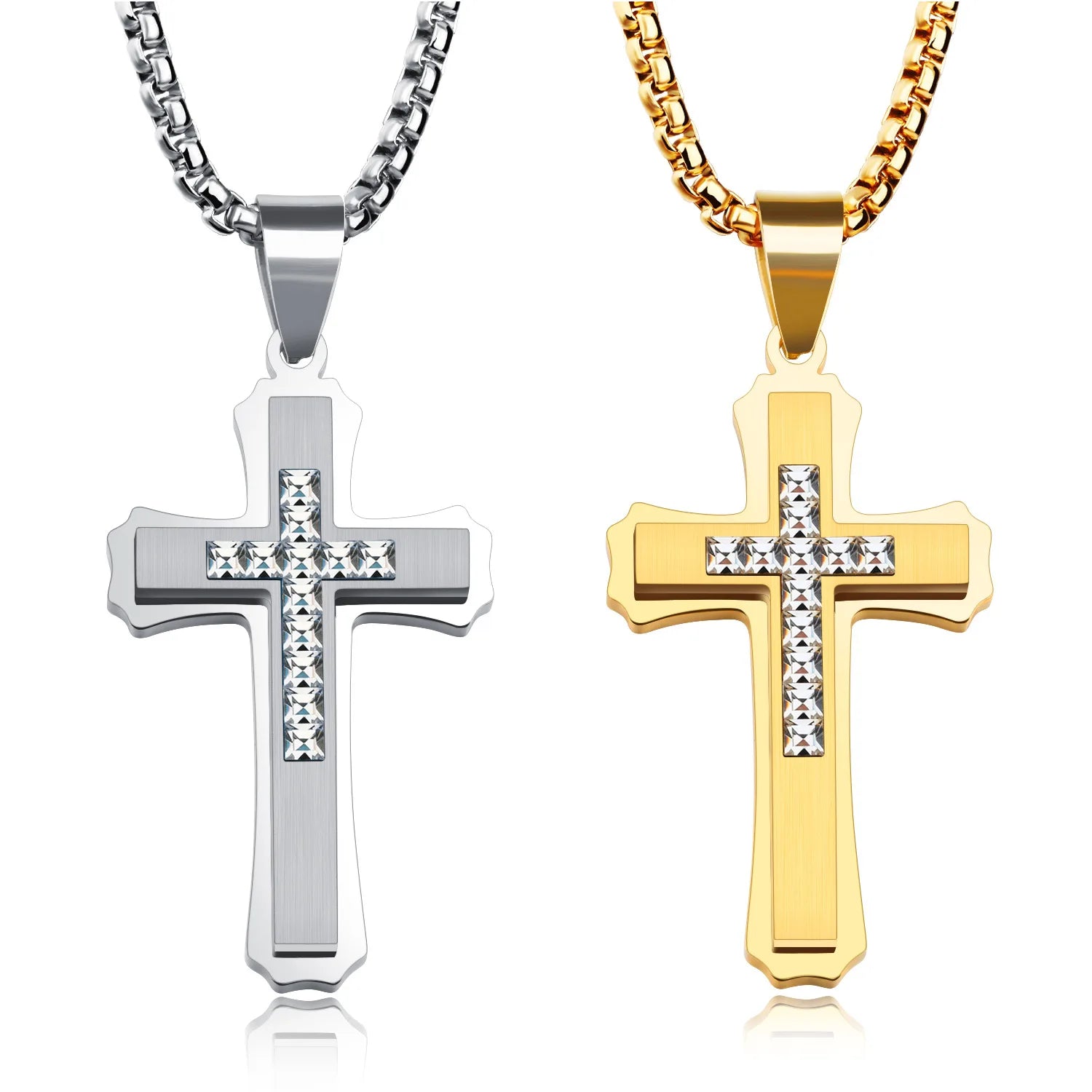Religious Cross Stainless Steel Micro-inlaid Zircon Trend Fashion Personality Men's Pendant Necklace