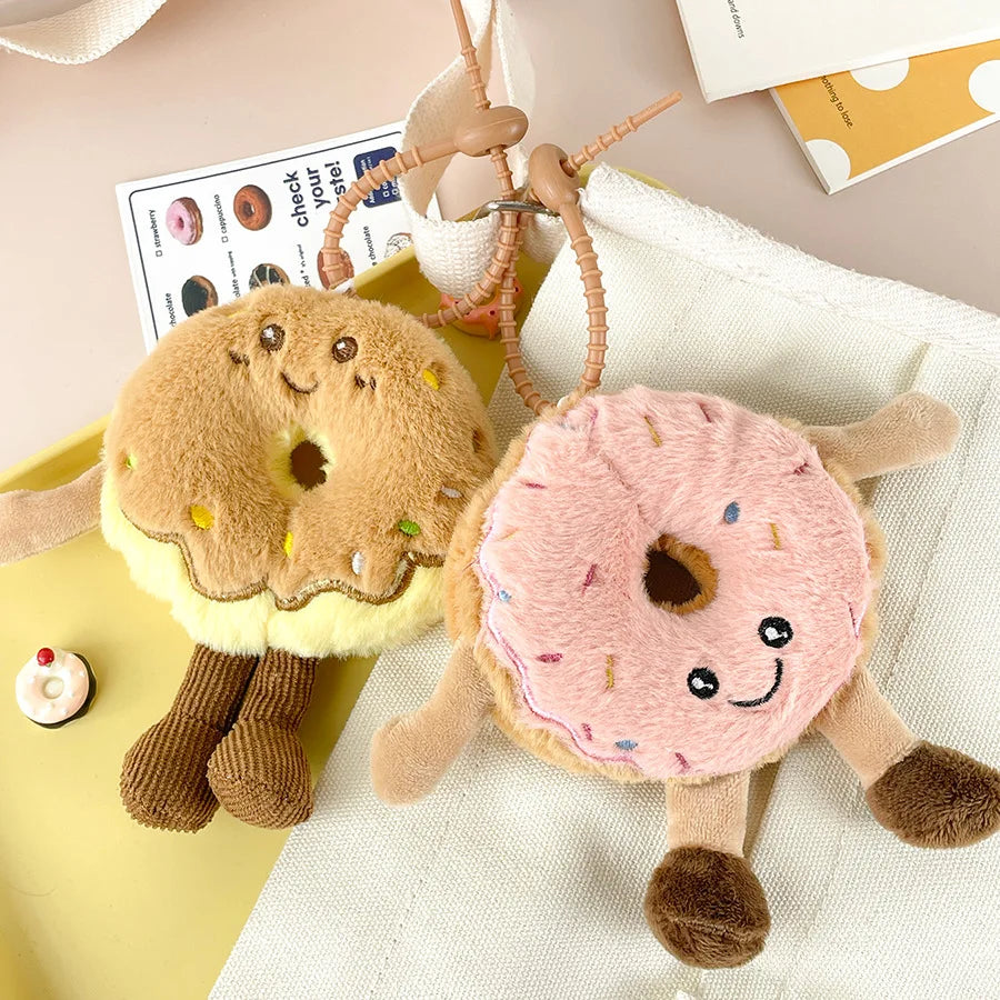 Cute Plush Food Doughnut Bread Bag Doll Pendant Keychain Cartoon Donut Soft Fluffy Stuffed Plush Toy  Backpack Charm Accessories
