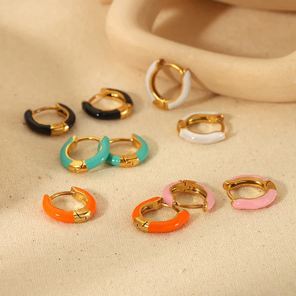 Colorful Enamel Non Tarnish Water Proof Huggie Earrings 316l Stainless Steel Yiwu 18 K Gold Candy Jewelry Wholesale for Girls