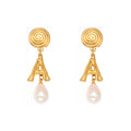 Stainless Steel Threaded Letter a Beaded Tassel Pendant Earrings Gold Plated