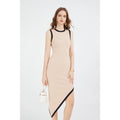 Women's Knitwear Sleeveless Knit Asymmetrical Long Dress Crewneck High Slit Bodycon Summer Midi Tank Dresses
