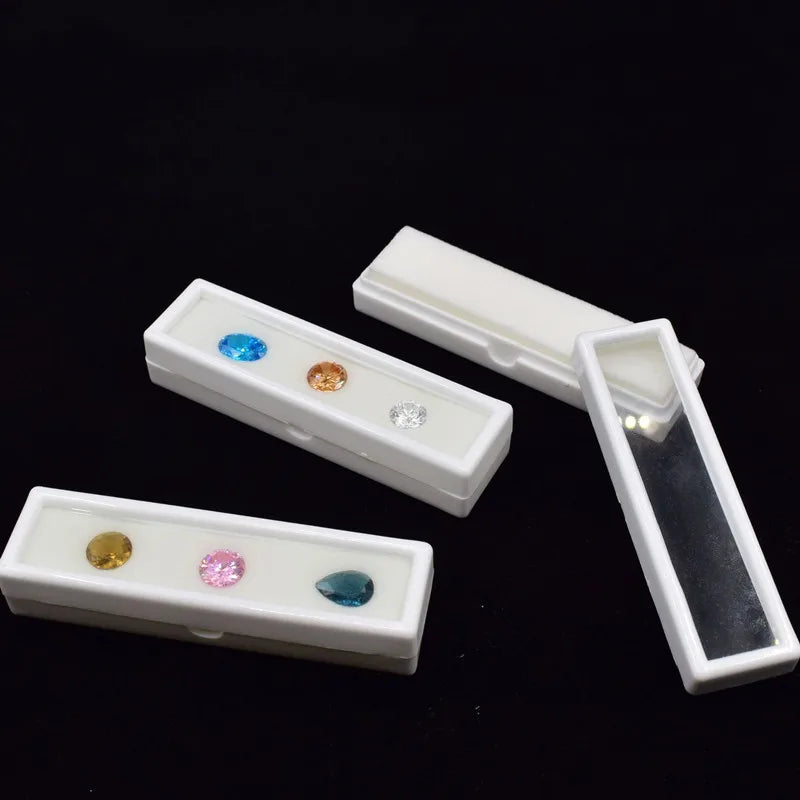 Double Layer Memory Cotton Rectangular White Acrylic Display Rack Strip Gemstone Organizer Glass Cover Jewelry Boxes