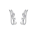 Hypoallergenic Jewelry 925 Sterling Silver Leaves Sapling Freshwater Pearl Ear Cuff Clip-On Earrings