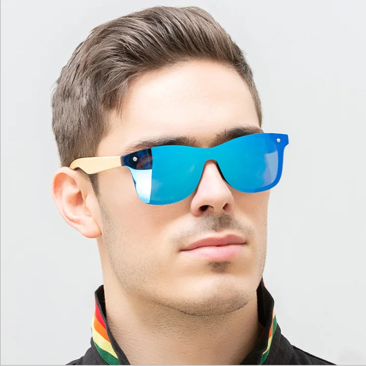 Kenbo Eyewear 2021 Unisex Bamboo Square Sunglasses with White Frame and Polarized One Piece Lens Custom Logo Wood Tac Material