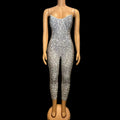 Fashion Spaghetti Strap Crystal Stage Dance Leotard Bodycon Party Romper Women One Piece Bodysuit Night Club Rhinestone Jumpsuit