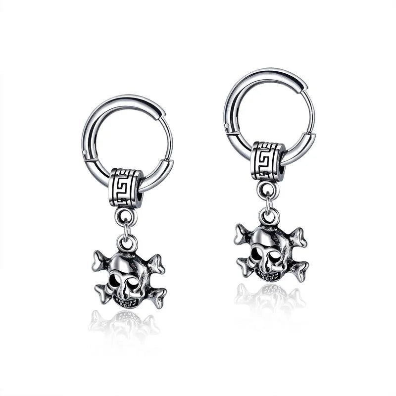 Fashion Personality Men Women Hollow Stainless Steel Carve Skeleton Dangle Huggie Punk Skull Earrings