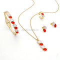 Plated Women Yuminglai Set 2021 4pcs Jewelry Sets Gold Waterdrop Shell Stone Stainless Steel Red Zircon 1pc/opp Bag Water Drop