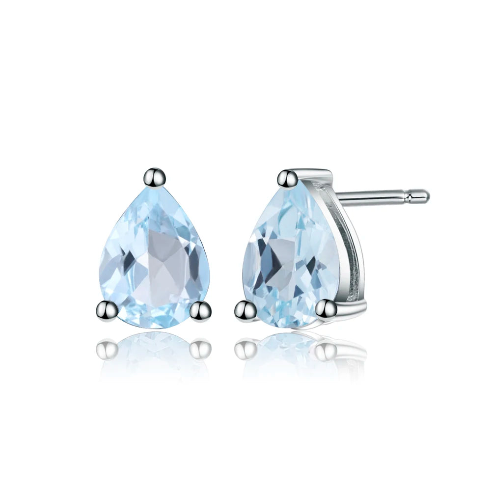 F0552 Abiding Factory Direct Sky Blue Topaz Stud Earrings Sterling Silver Jewelry Gift Piercing Simple Earring for Women