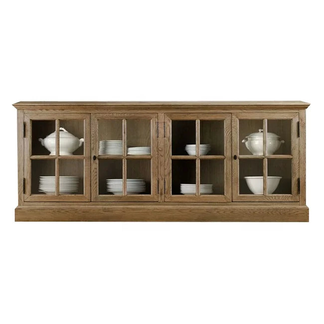 2024 Customized High End Solid Wood Cupboard 4 Glass Front Door Kitchen Cabinet