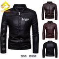 Fengway Custom Men's Stand Collar Casual Leather Motorcycle Jacket All-Match Fall Bomber Coat Trendy PU Leather for Men