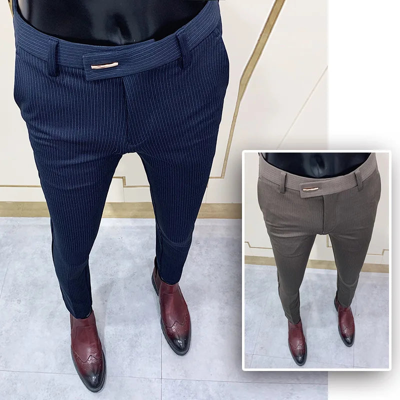 RNSHANGER Summer New Men's Casual Business Dress Pants Fashion Social Solid Wedding Party Suit Pants Slim Male Fit Suit Pants