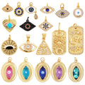 Trendy Colorful Zircon Evil Lucky Horus Eye Charm Pendant18K Gold Plated Brass Necklace Jewelry Findings Accessories Supply L45