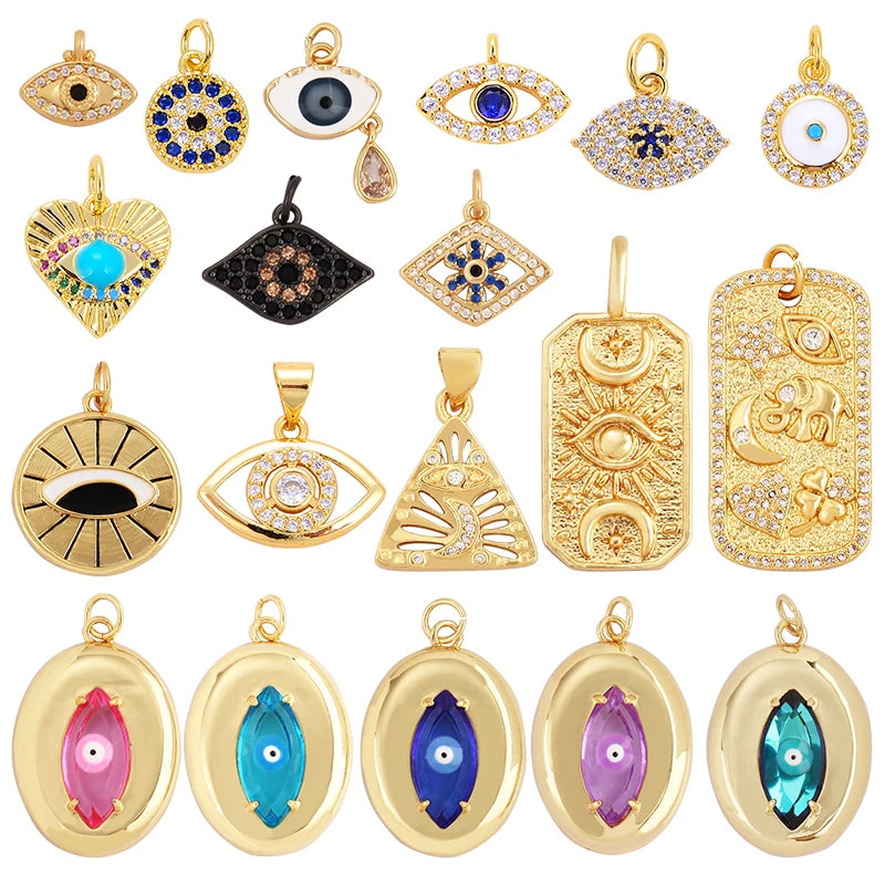 Trendy Colorful Zircon Evil Lucky Horus Eye Charm Pendant18K Gold Plated Brass Necklace Jewelry Findings Accessories Supply L45