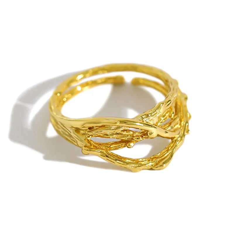 Wholesale Branch Twig Design Fashion Ring Personalized 925 Sterling Silver Ring Adjustable Women Rings Gold Plated Jewelry
