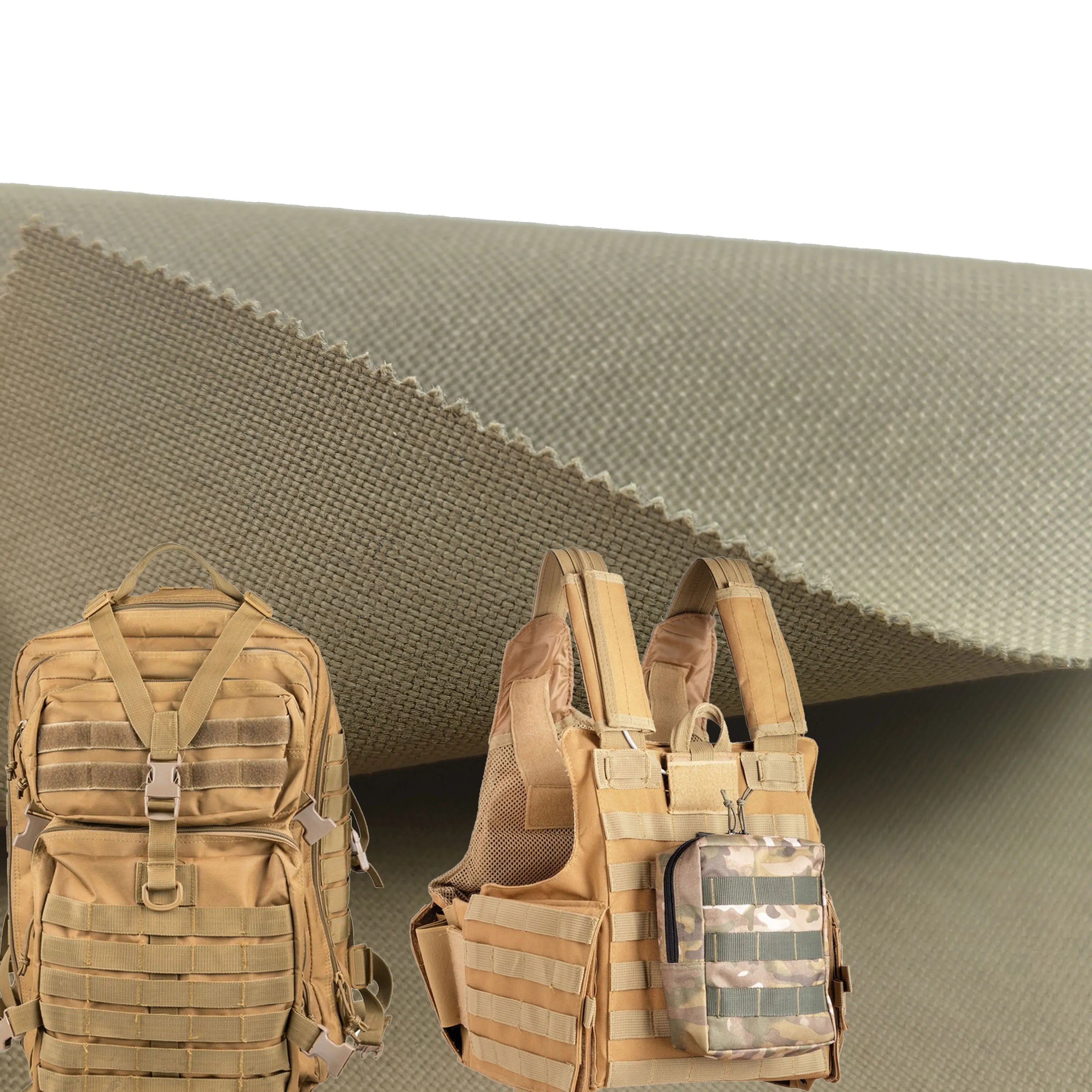 Coyote Brown Woven Cordura 1000D Laminated 500D 2-Ply PU Coated Water Repellent 100% Nylon Fabric for Bags 60" Wide