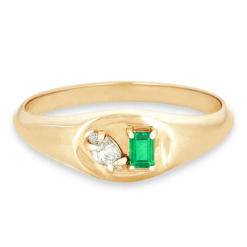 Gemnel Dainty S925 Luxe baguette Emerald Cut Diamond Ring Custom Signet Ring