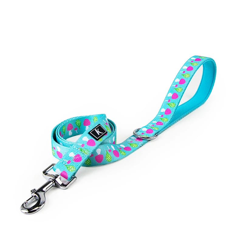 Factory Price Kingspeed Luxury Green Wholesale Durable Flower Printed Nylon Dog Leash Colorful Pet Dog Leads Medium Size
