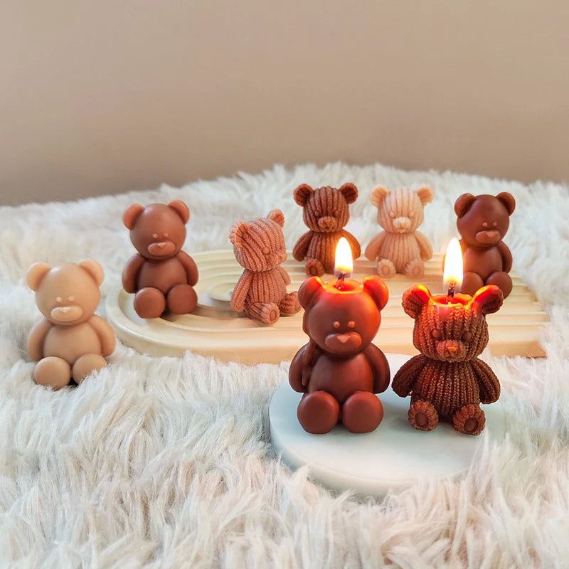 3D Small Bear Silicone Mold for Candle Making DIY Aromatherapy Sweater Bear Resin Material for Food Packed in Bag