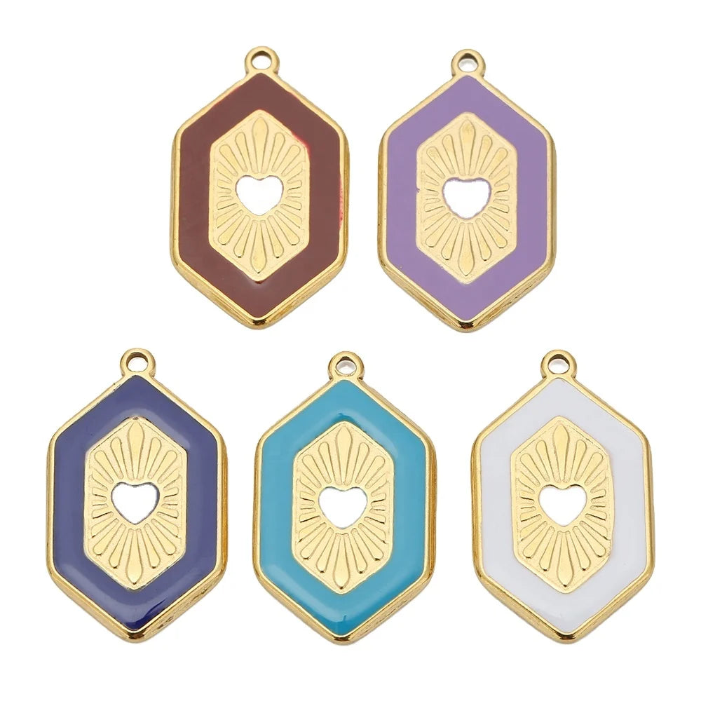 Gold Color Enamel Heart Charms Rhombus Pendants DIY Jewelry Necklace Making Bracelets Accessories Supplies