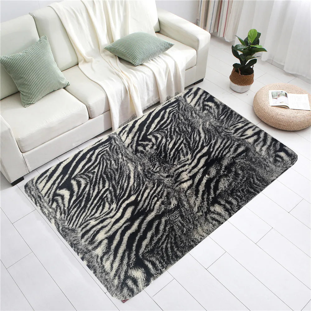 Hot Selling Best Quality Shaggy Rug zebra Design Printed PV Plush Fur Decorative Living Room Bedroom Shaggy Carpet