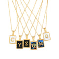Waterproof Black White Black Shell Alphabet Square Charm Necklace Stainless Steel  A-Z Initial Letter Pendant Necklace