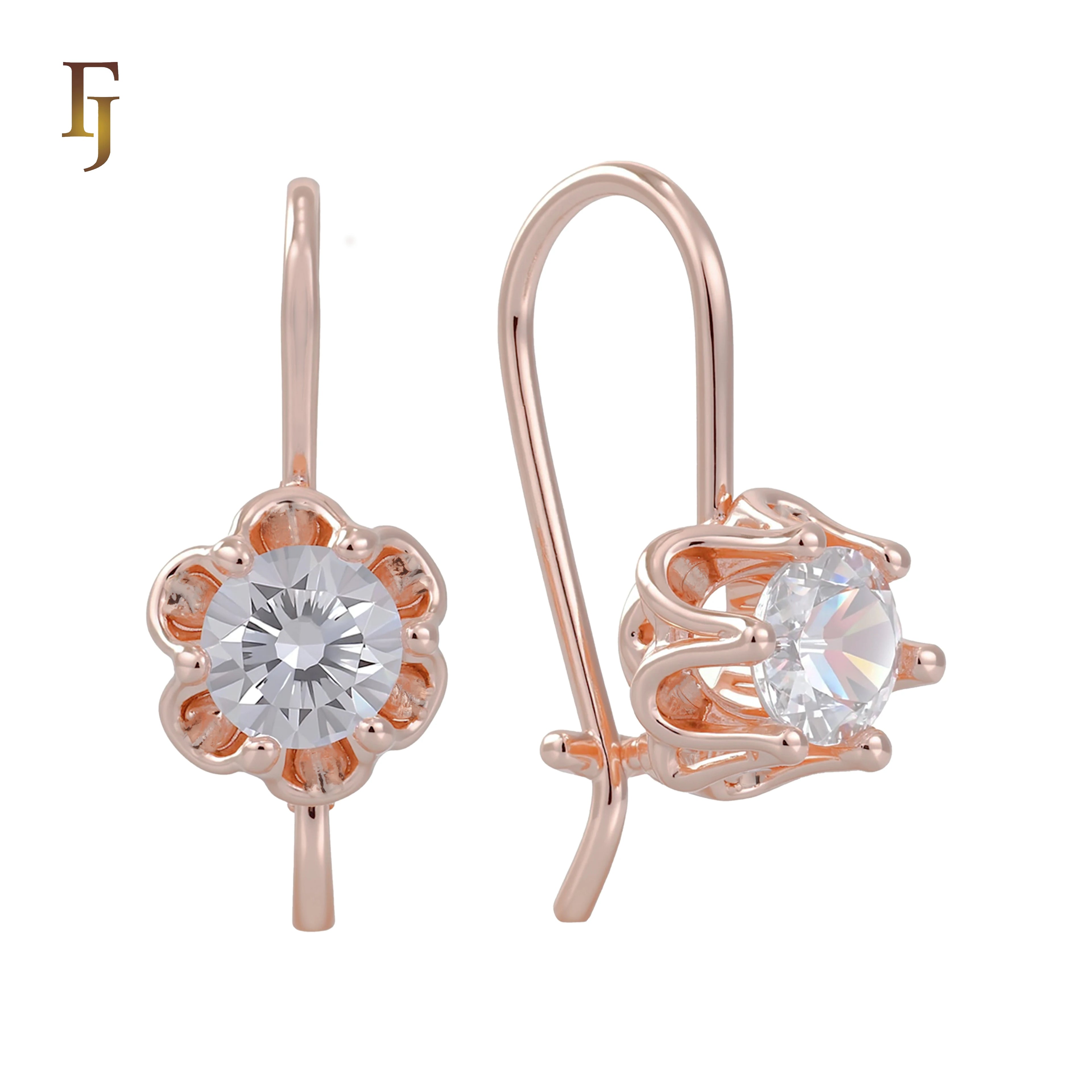 FJ Fallon Fashion Jewelry Rose Gold Wire Hook Earrings Floral Prong Lightweight Dainty Brass Based Split