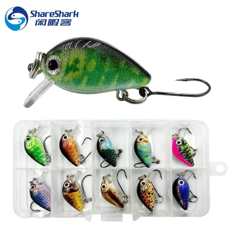 10Pcs Mini Crankbait Fishing Lures Kits Swimbait Hard Baits Minnow Wobble Crank Lures for Bass Trout Fishing