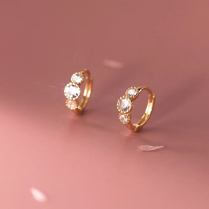 925 Sterling Silver Hoop Earrings for Ladies Custom Simple Fashion Gold Shiny Zircon Perforated for Parties Weddings Gold Plated