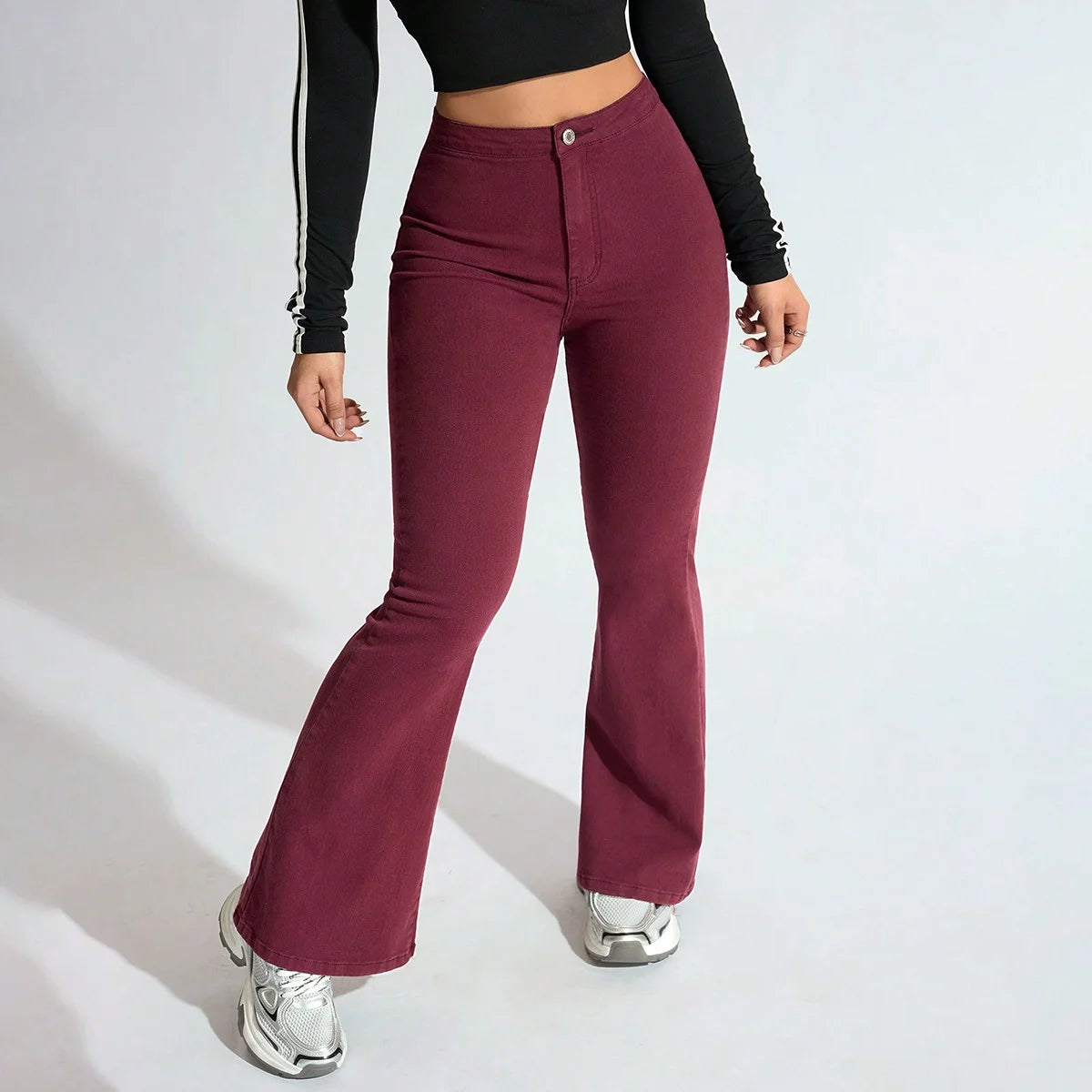 High-Waisted Women's Flared Leggings Vintage Denim Pants Casual Simple Woven Skinny Jeans pour femmes